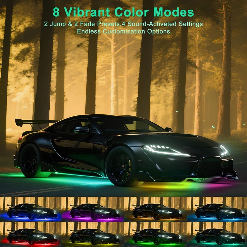Ligrel Underglow LED Lights for Cars - 4PCS RGB Neon Light Kit with 252 LEDs, Bluetooth APP Control, 8 Colors/Music Sync, Waterproof PVC Strips for Cars, Trucks, SUVs - Image 2